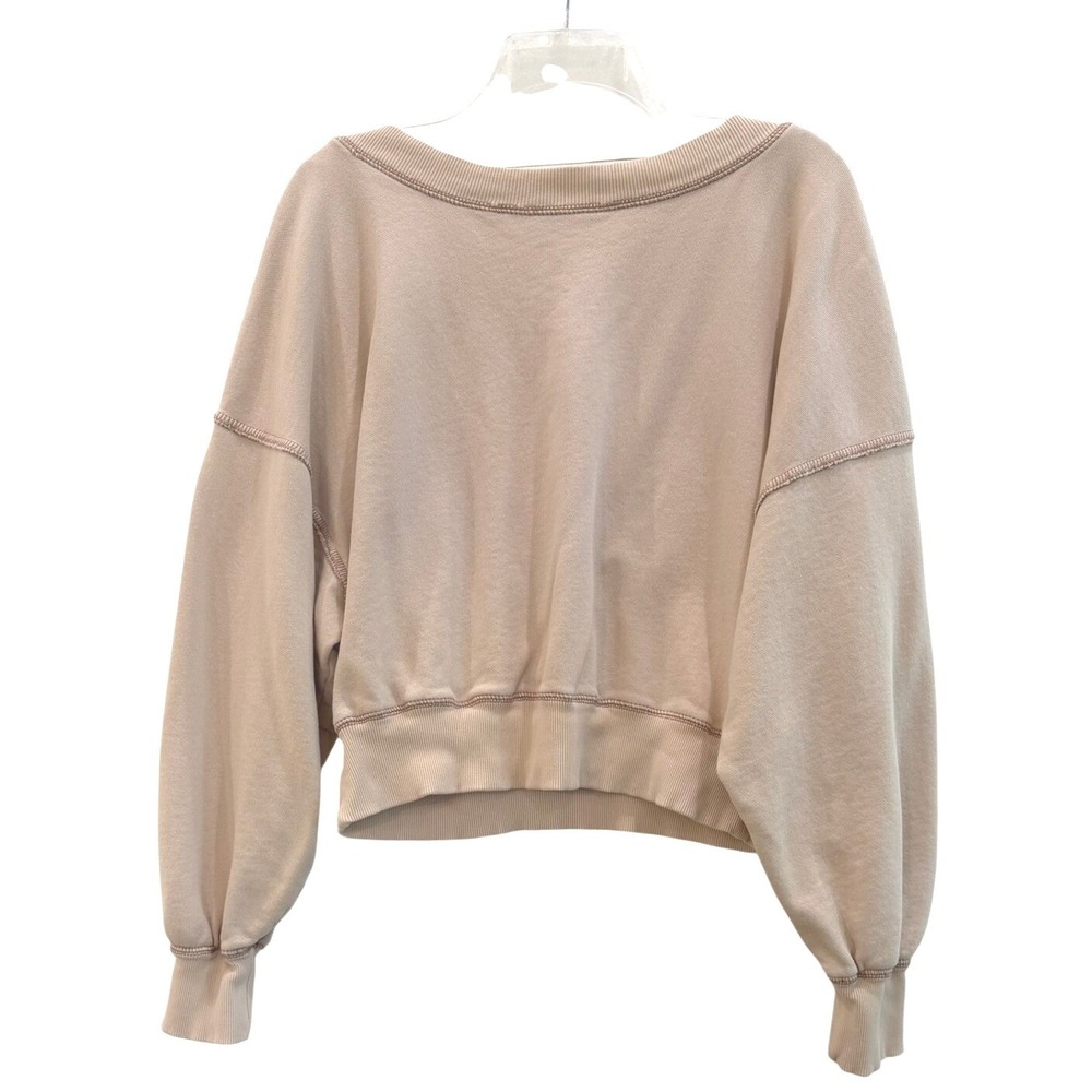 Free People Deep V Back Cropped Sweatshirt Peach Beige Cotton Oversize XS